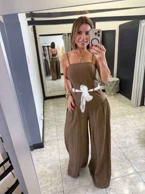 Olive Belt Detail Lace Jumpsuit