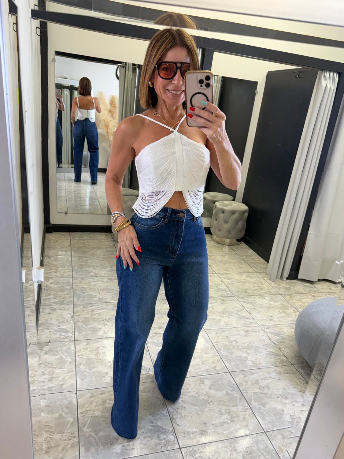 White Fringe Crop Top