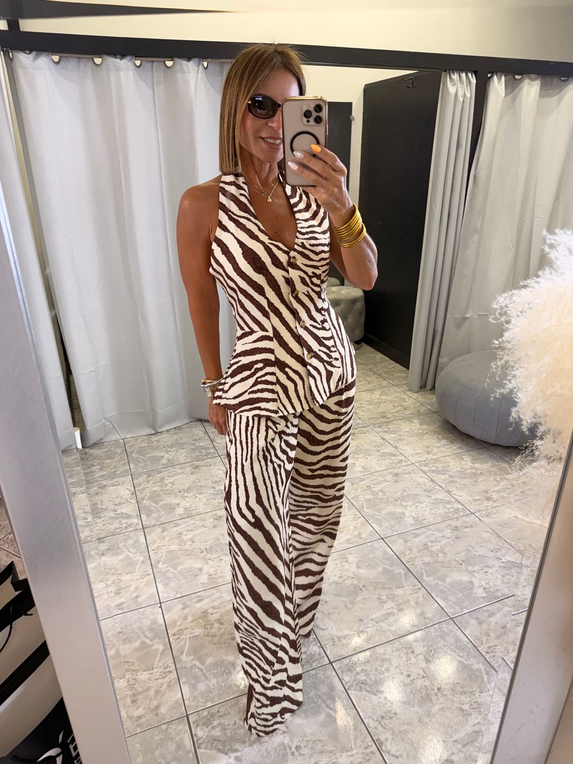 Zebra Brown Vest And Pant Set