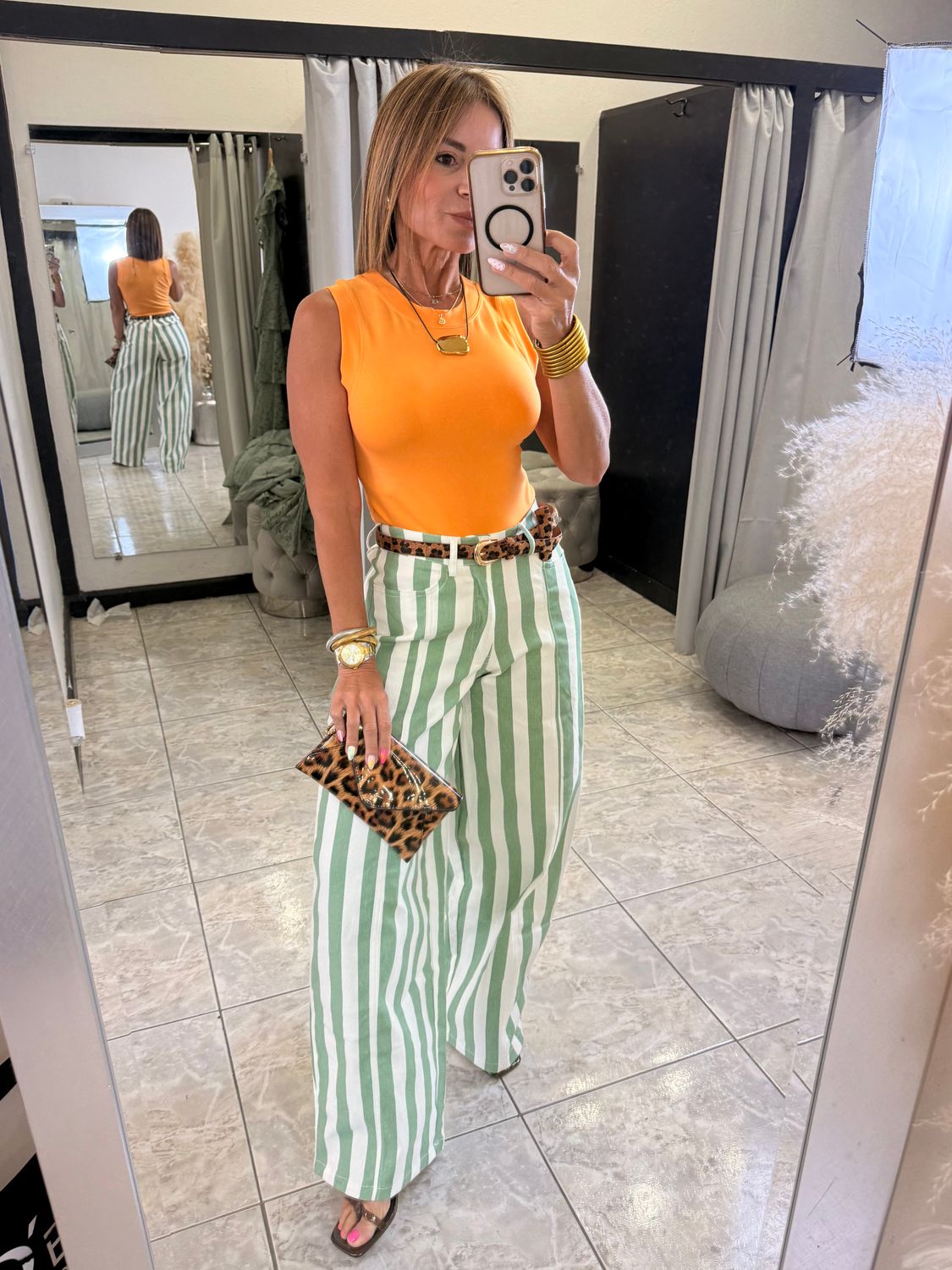 Green/White Stripes Pant