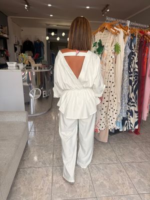 White Gold Detail Pant Set
