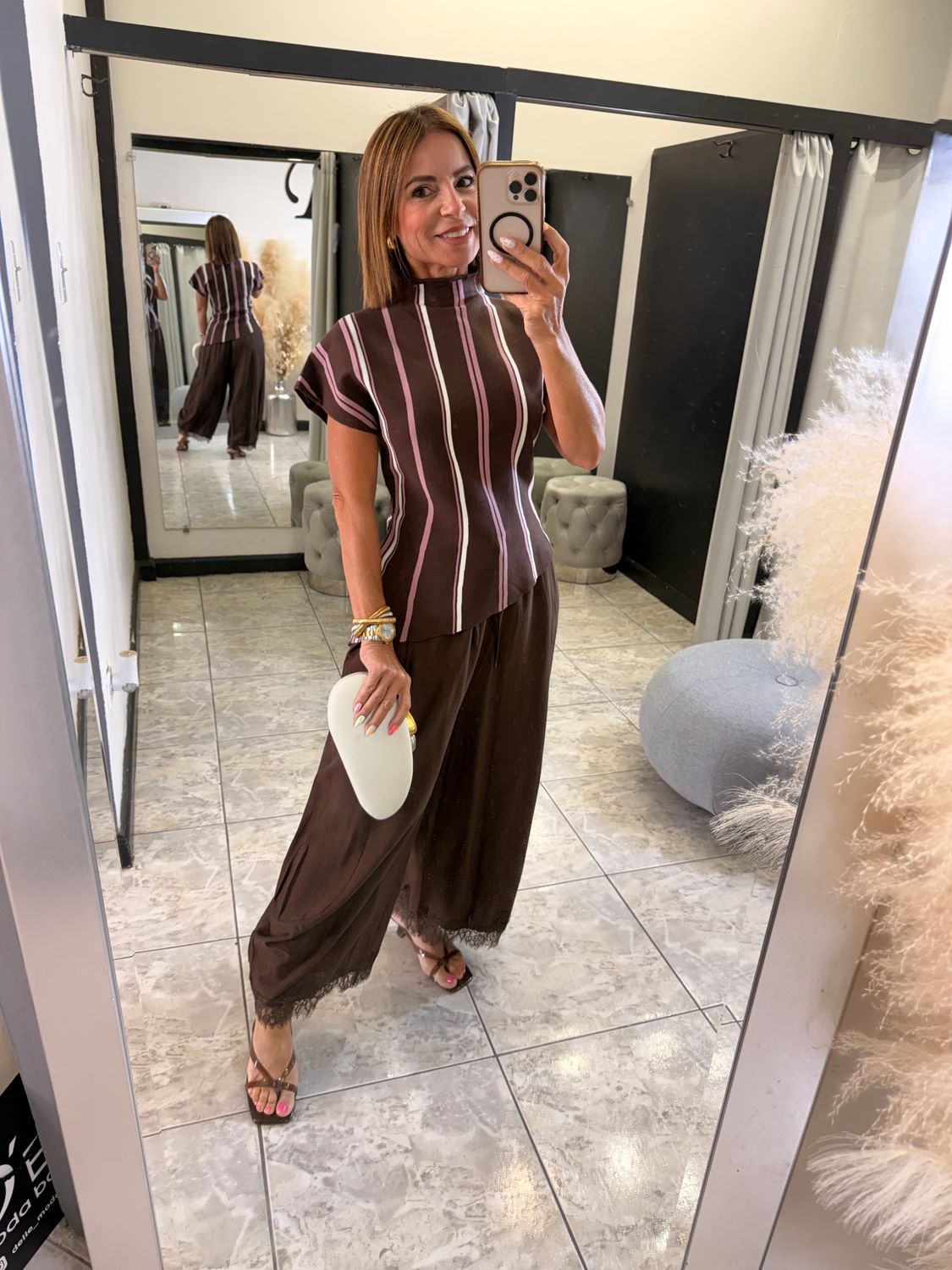 Pink Or Olive Stripes Knit Top