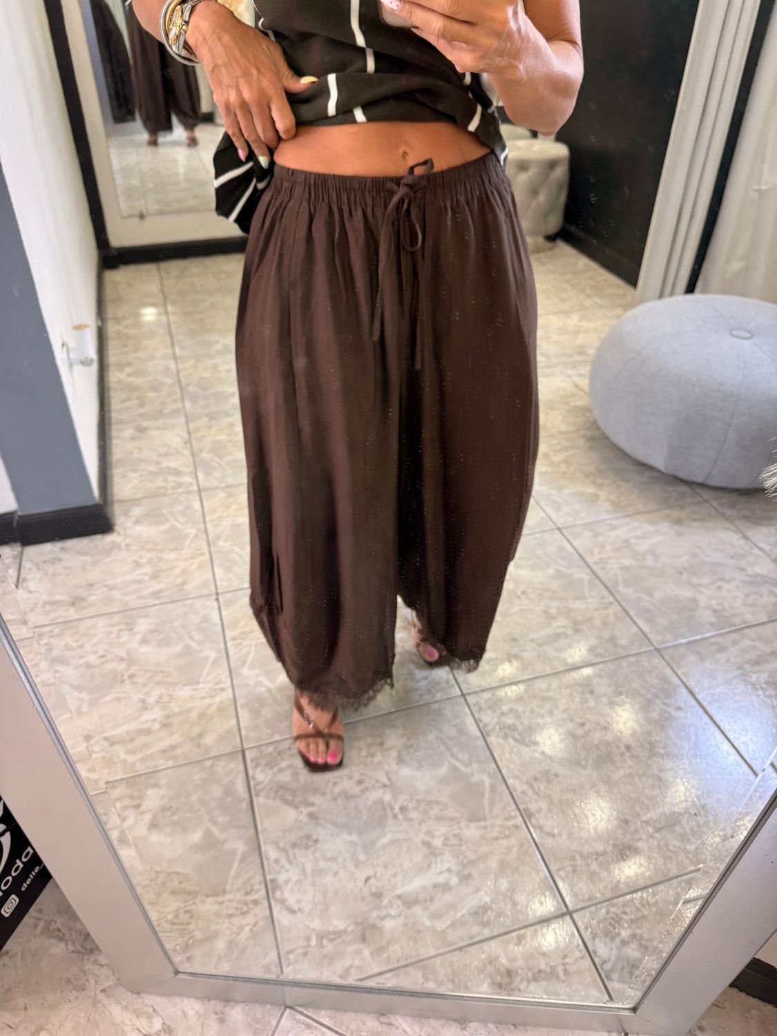 Choco Brown Lace Detail Pant
