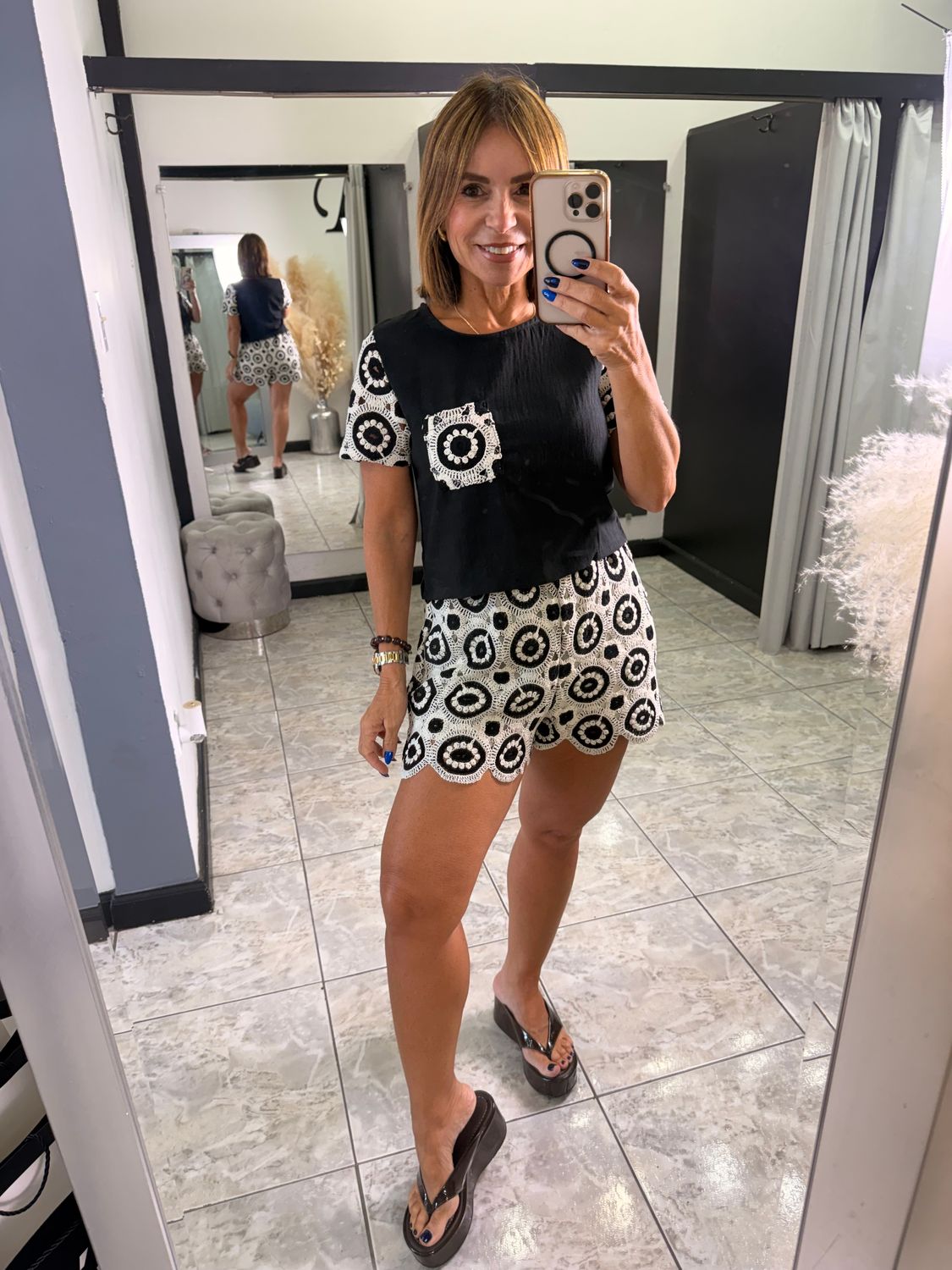 Black Crochet Detail Short Set