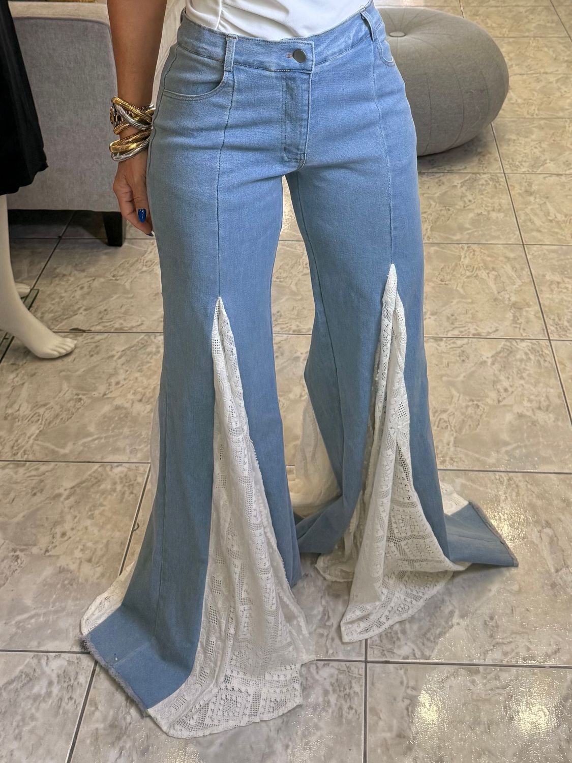 Lt Denim Lace Detail Jean