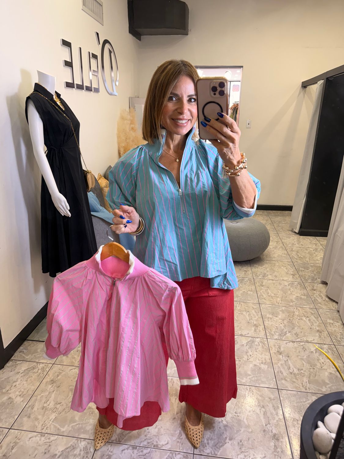 Pink Or Blue Grey Stripe Top