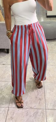 Blue/Navy Or Red/Blue Stripes Linen Pants