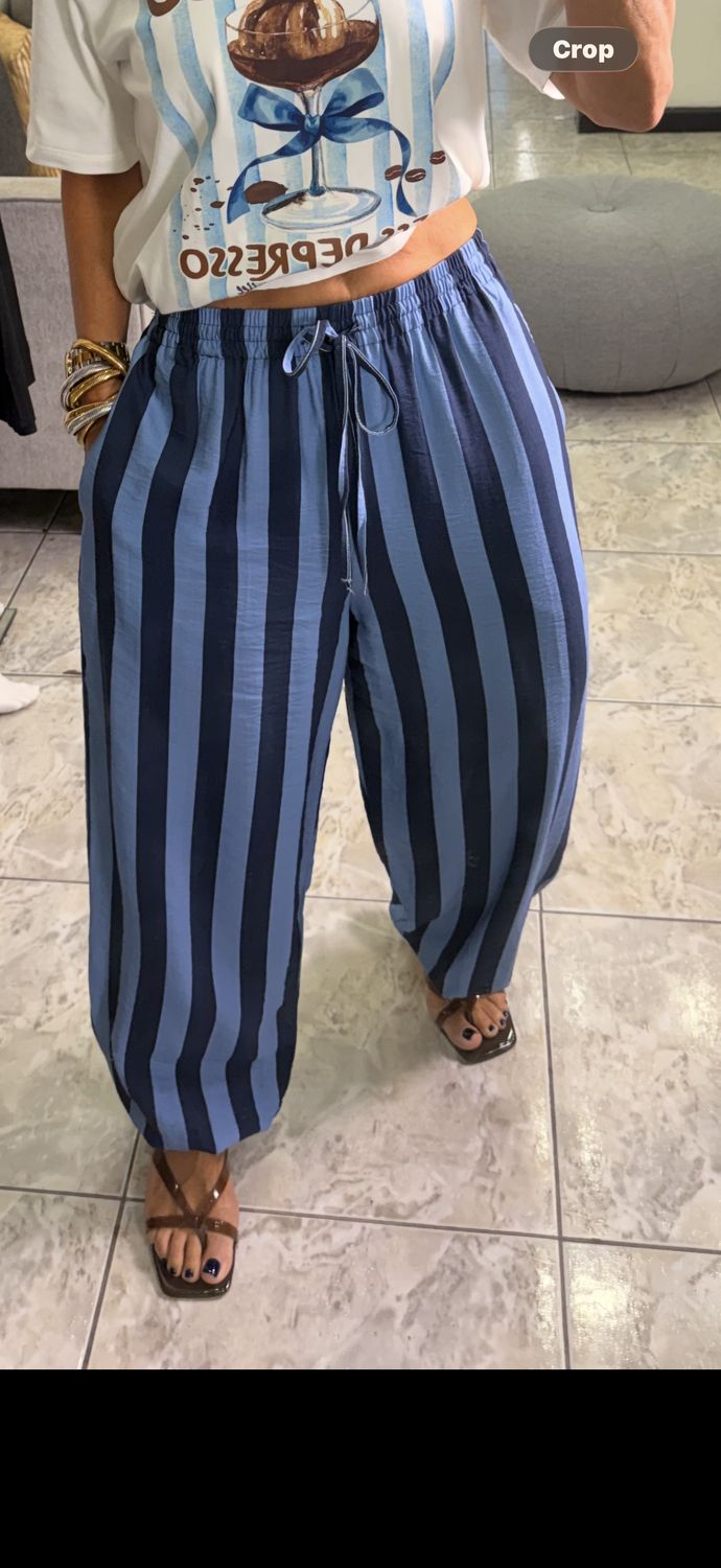 Blue/Navy Or Red/Blue Stripes Linen Pants