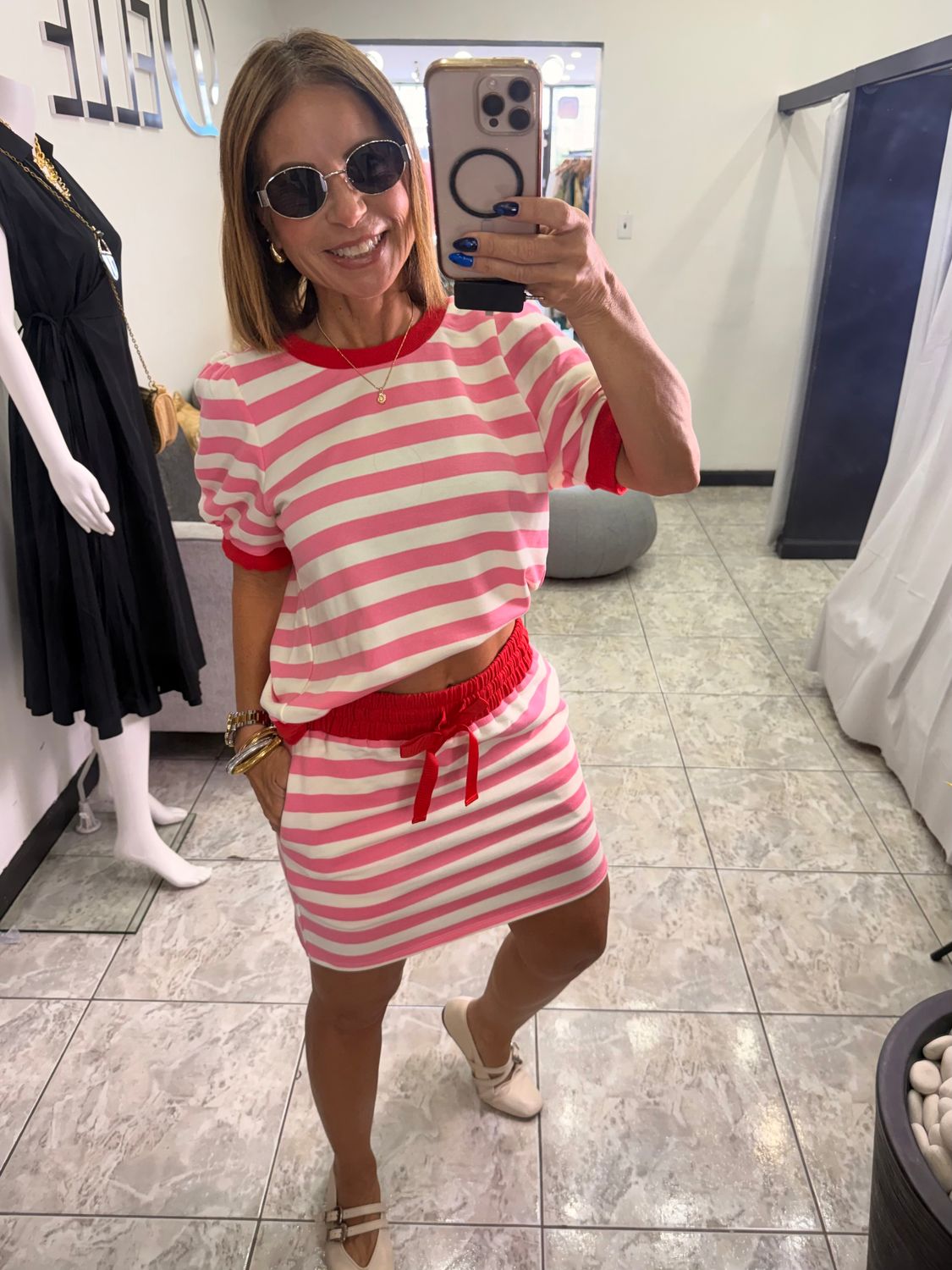 Pink-Red Stripes Skirt Set