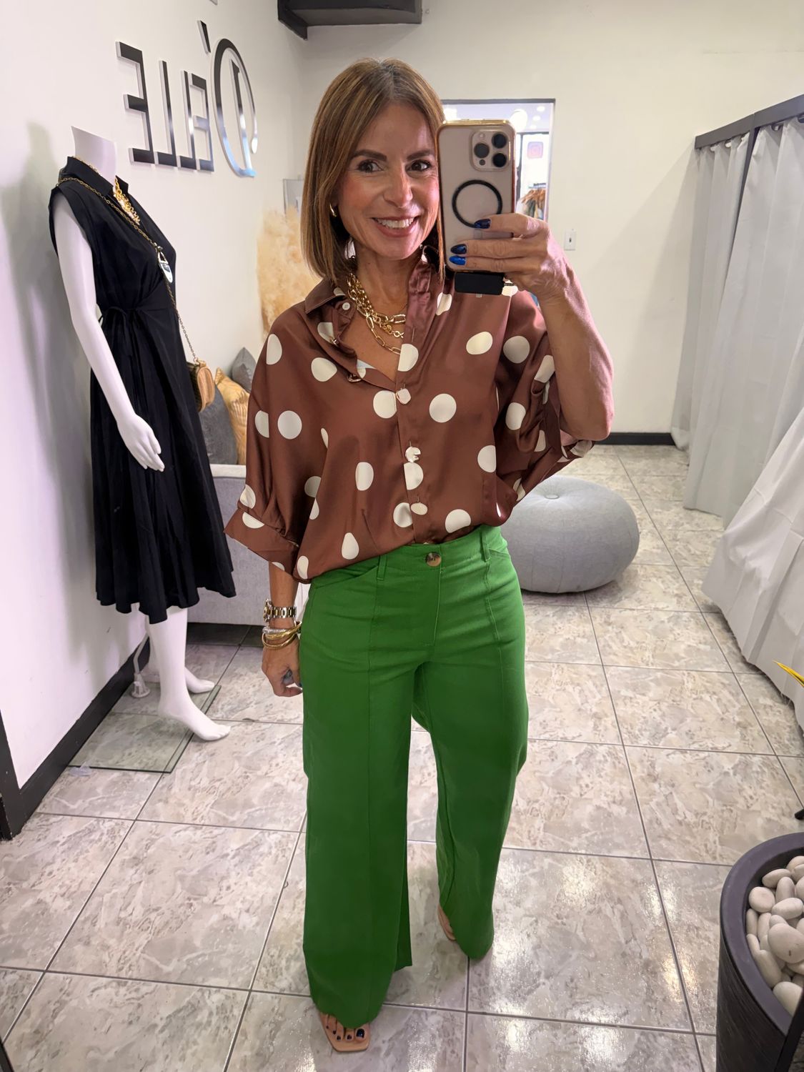 Brown Polka Dits Detail Blouse