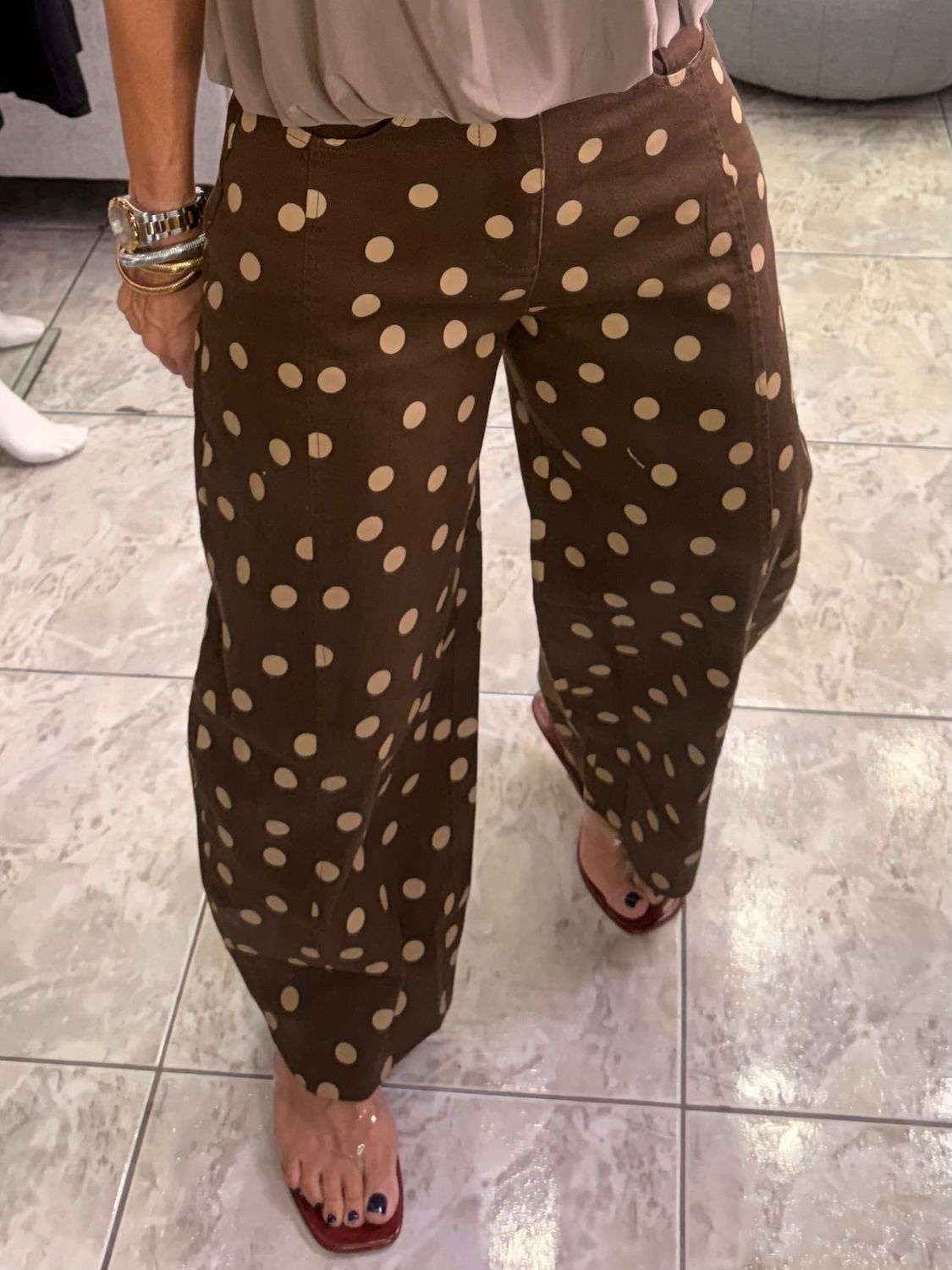 Olive Or Choco Polka Dots Jeans