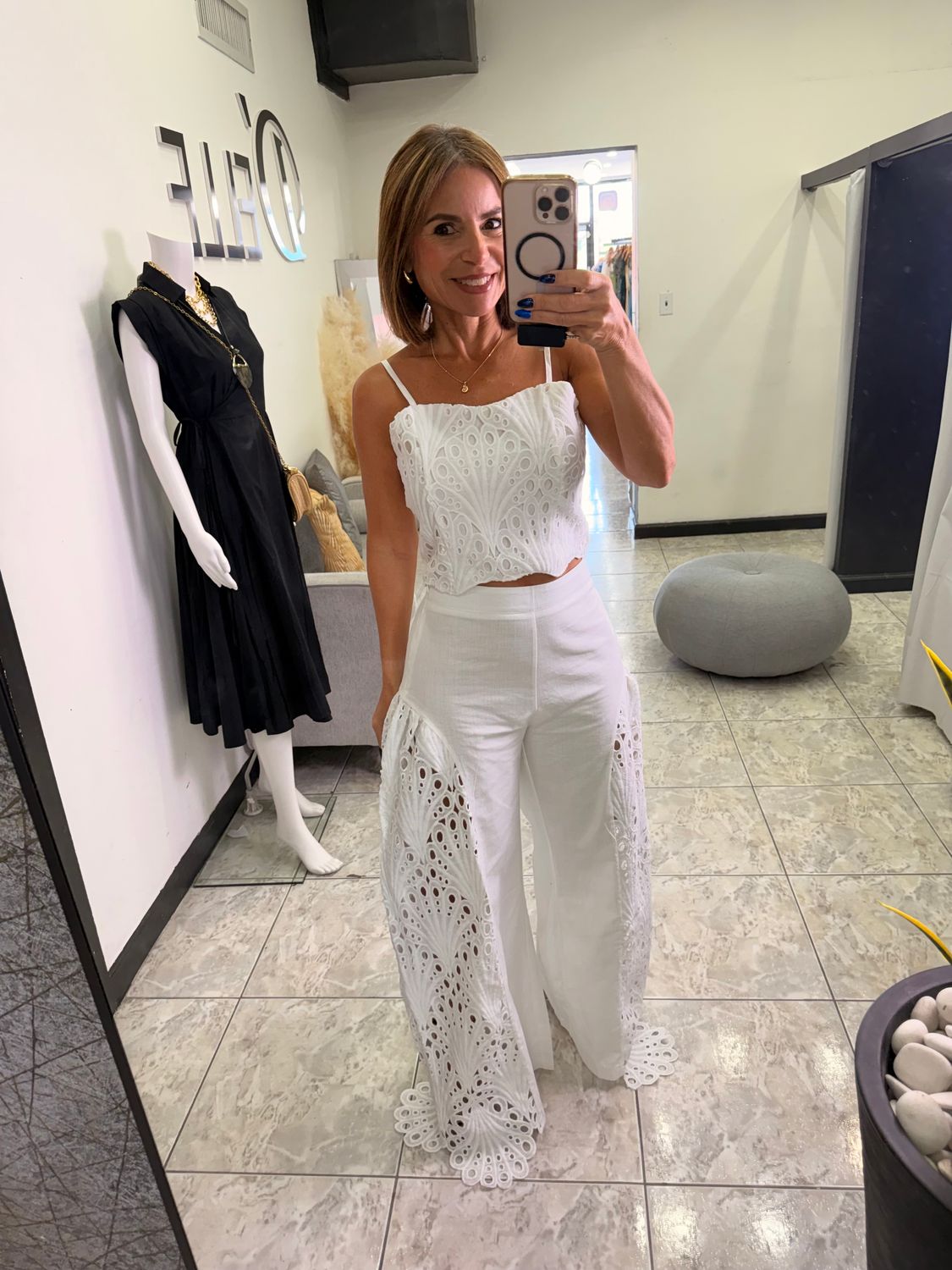 White Or Sage Eyelet Pant Set