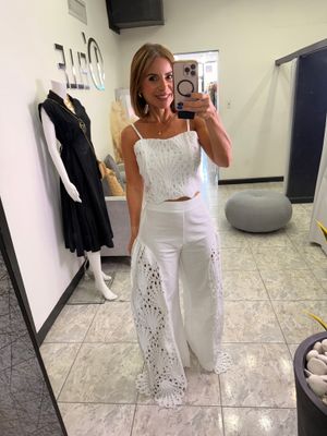 White Or Sage Eyelet Pant Set