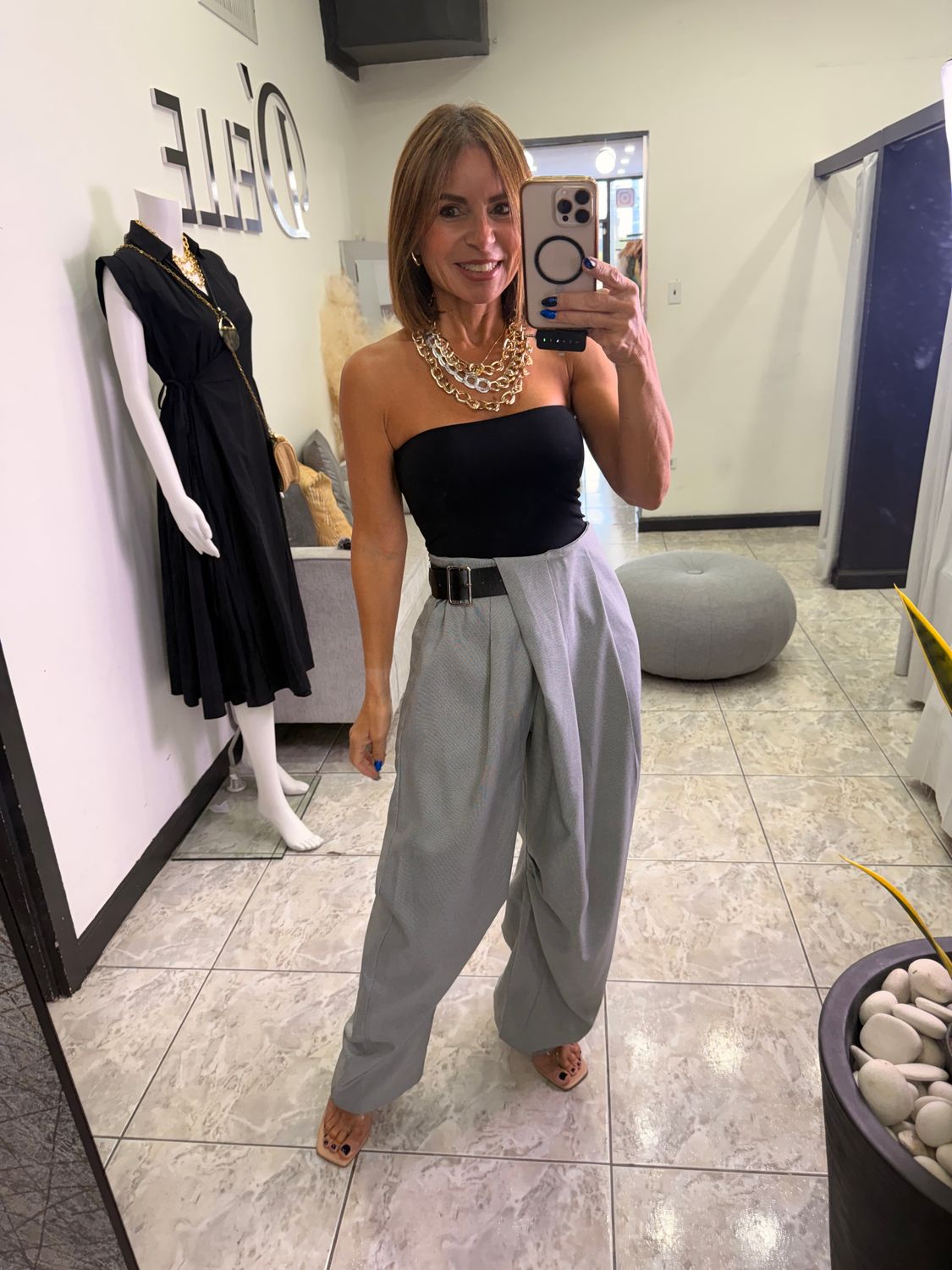 Black-Grey Belt Detail Pant