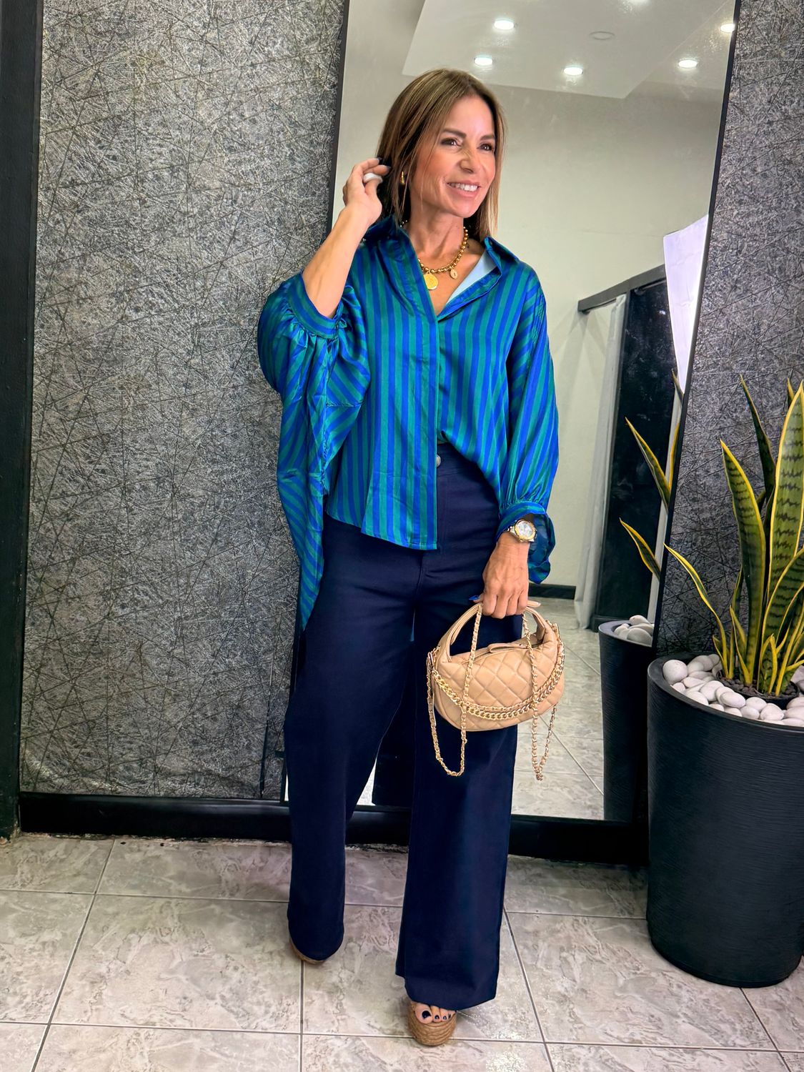 Green/Blue Or Pink/Red Satin Oversize Top