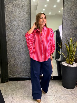 Green/Blue Or Pink/Red Satin Oversize Top