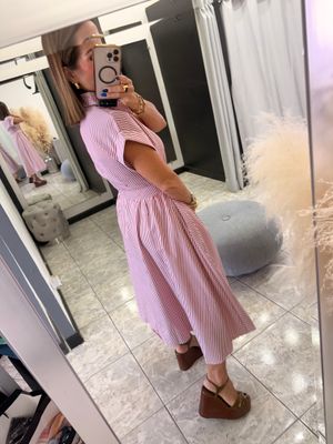White-Red Stripes Midi Dress