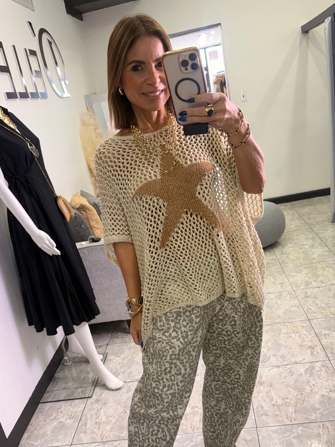 Gold Star Detail Crochet Top