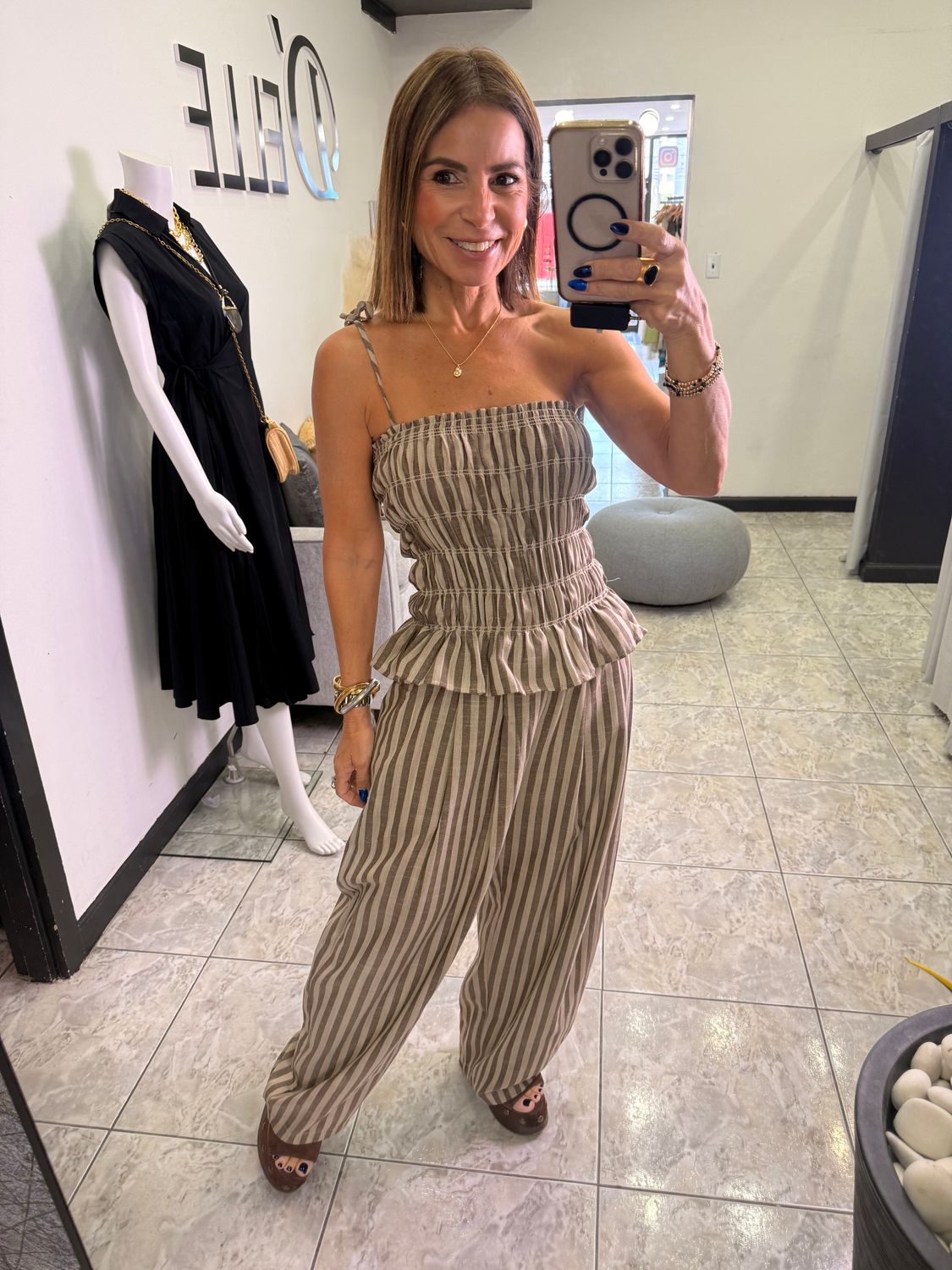 Brown Stripes Detail Jumpsuit