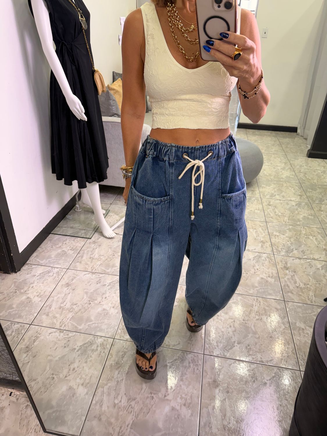 Medium Denim Comfy Barrel Jeans
