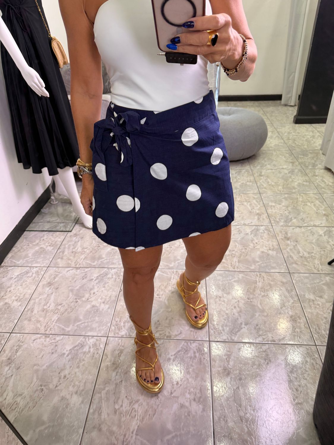 Navy Polka Dots Detail Skort