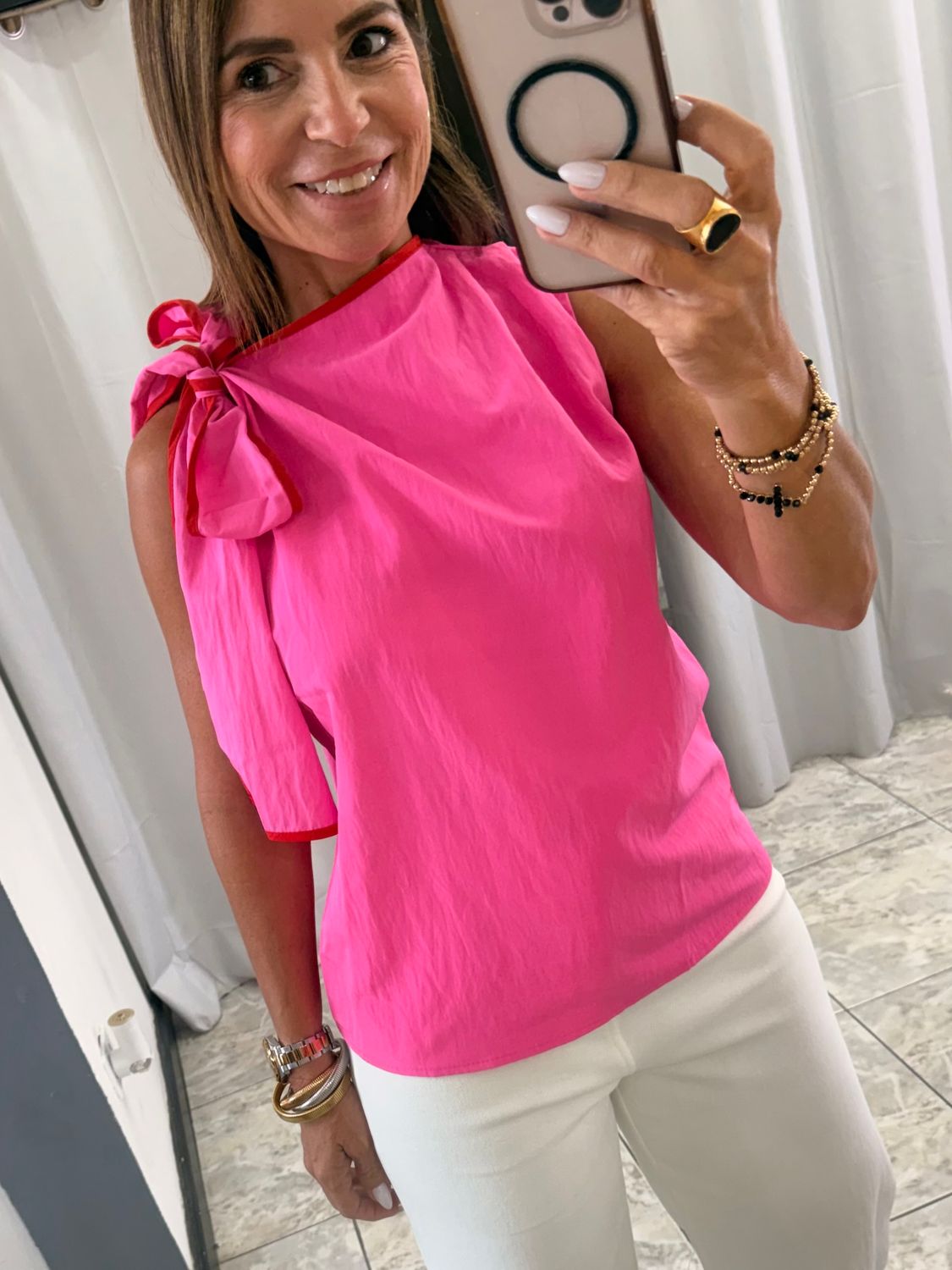 Pink Red Bowl Detail Top