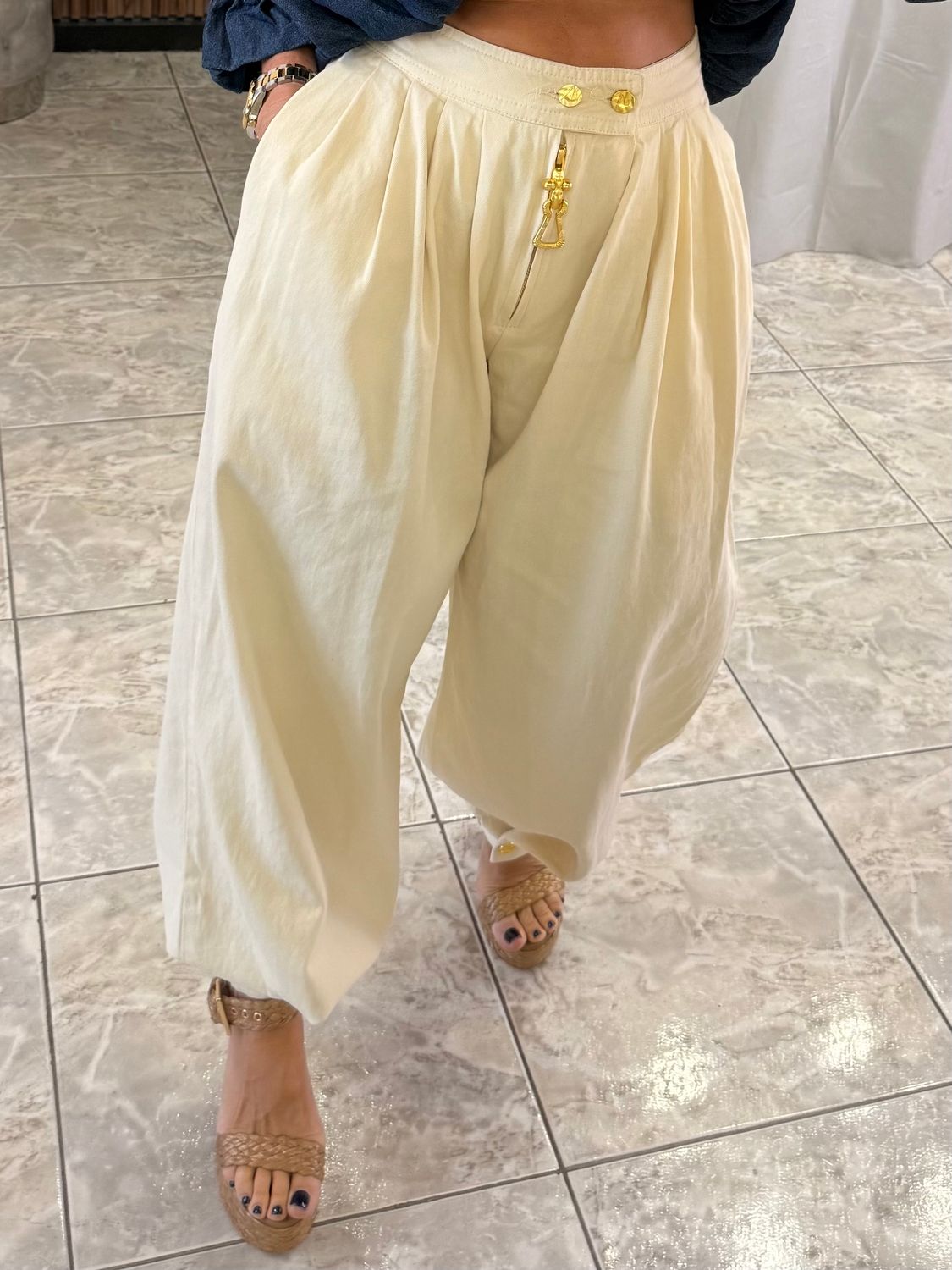 Cream Gold Detail Balloon Pants