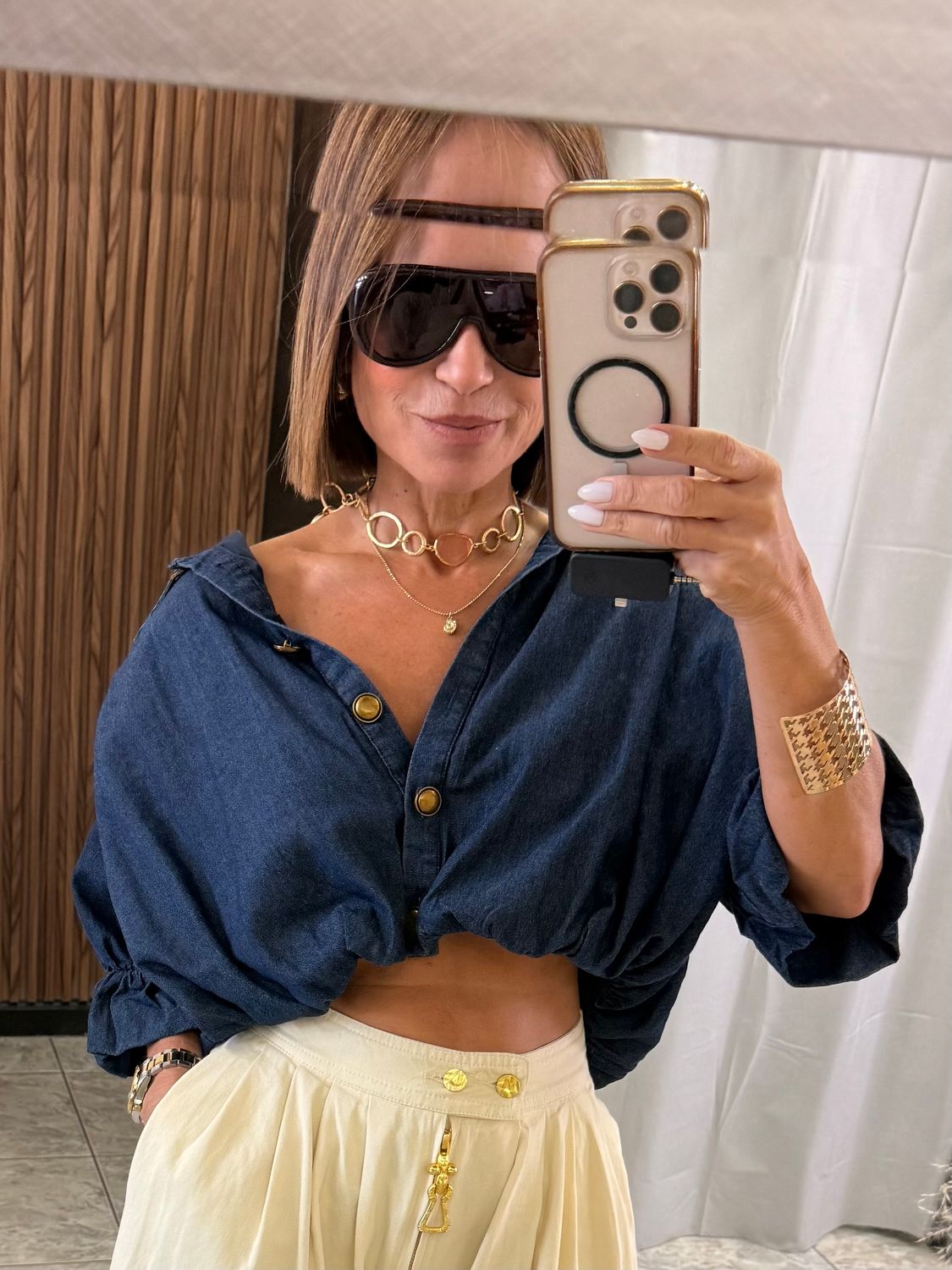 Dark Denim Or Cream Bubble Top
