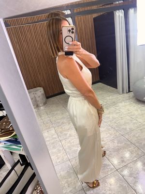 Bone White Satin Pant  Set
