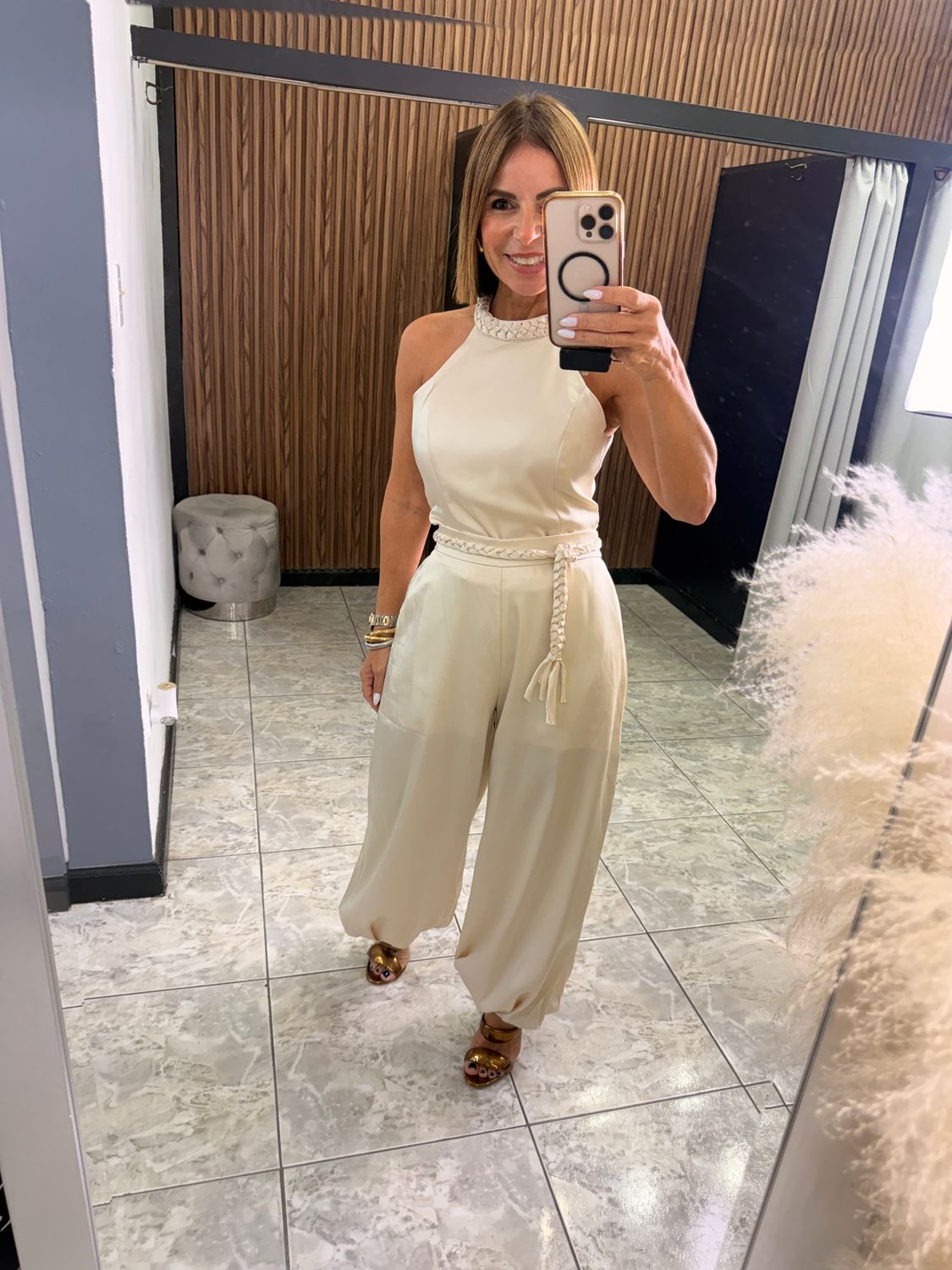 Bone White Satin Pant  Set