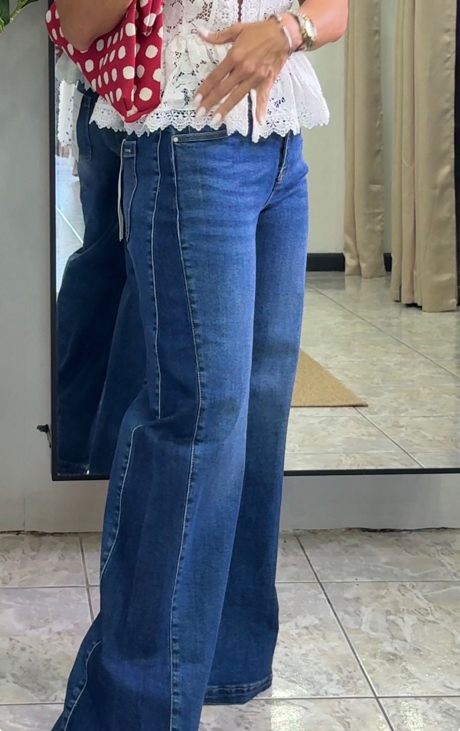 Dark Contrast Side Wide Keg Jeans