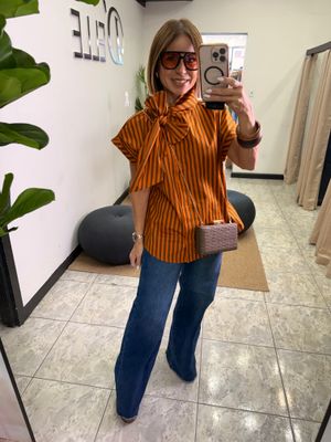 Pink, Orange Or Blue Stripes Bow Detaill Top