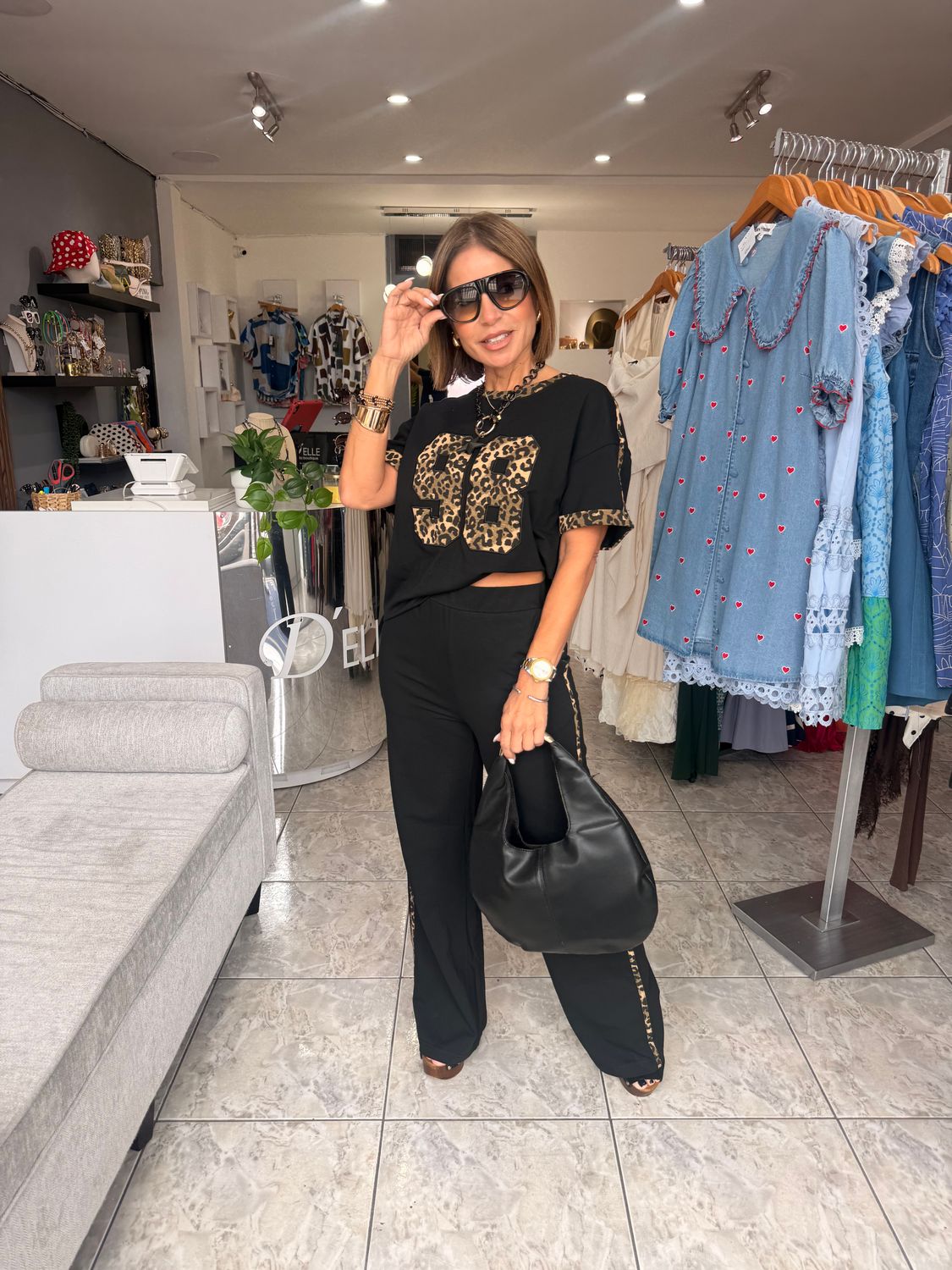 Black Leopard Detail Comfy Set