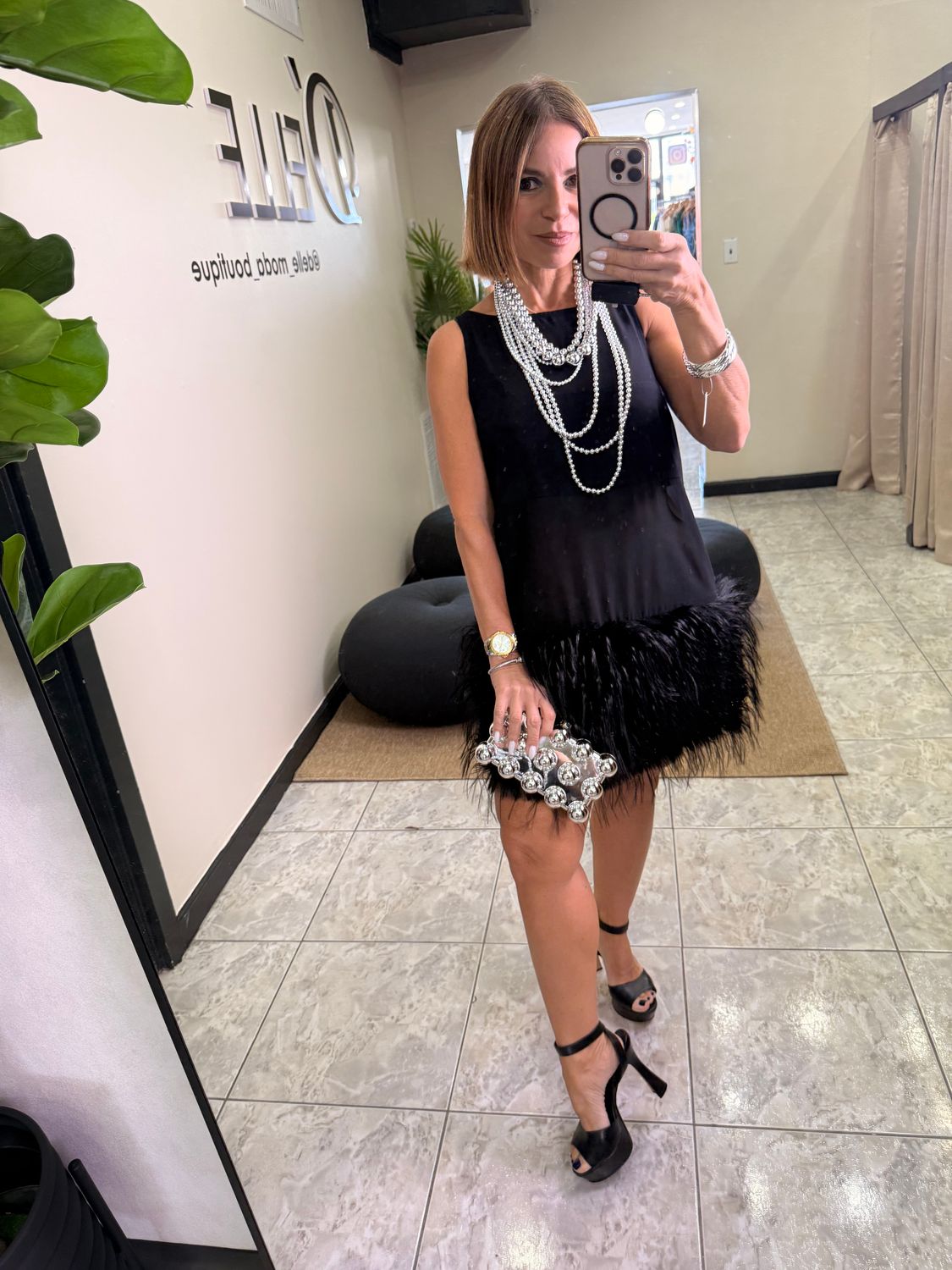 Black Feathers Detail Dress