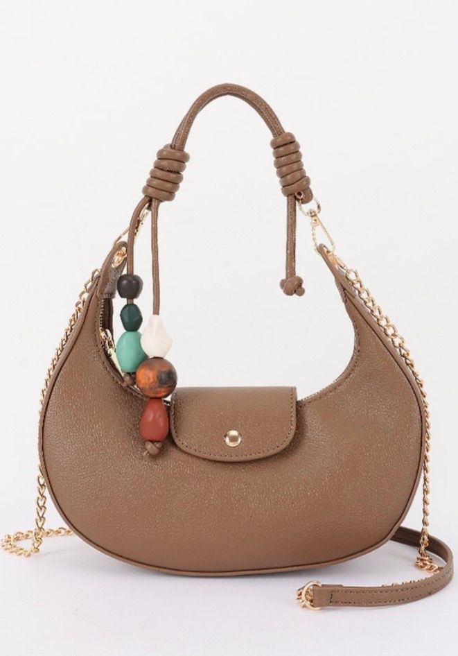 Khaki Beaded Crossbody Bag