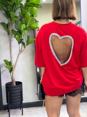 Black Or Red Tshirt W Embellished Heart Cutout At The Back