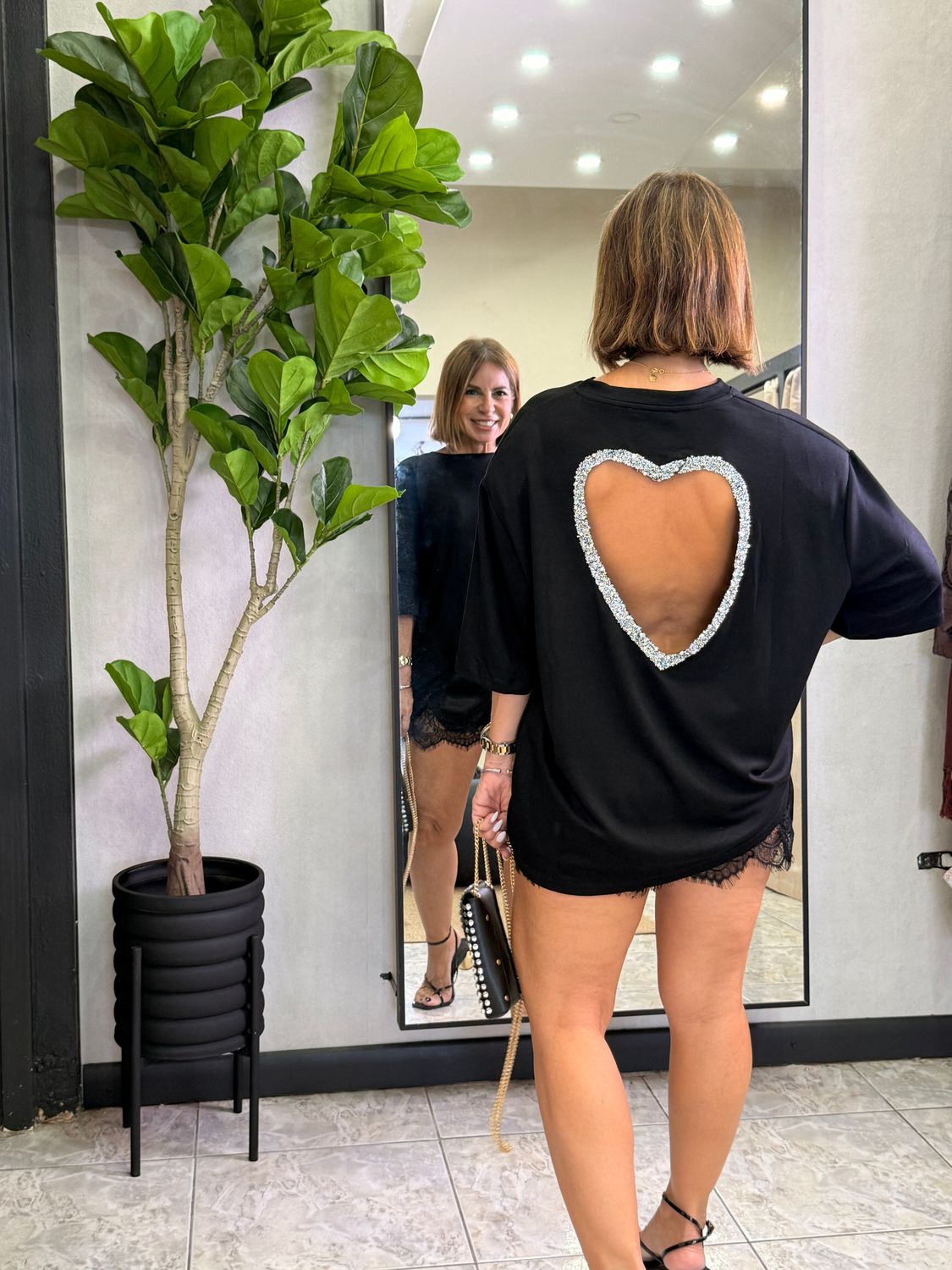 Black Or Red Tshirt W Embellished Heart Cutout At The Back