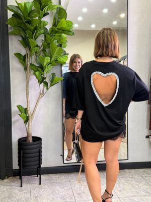 Black Or Red Tshirt W Embellished Heart Cutout At The Back