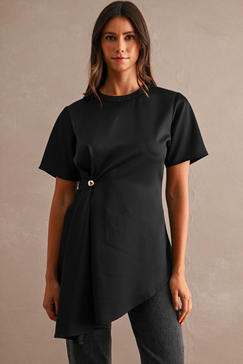 Black Satin Asymmetrical Top