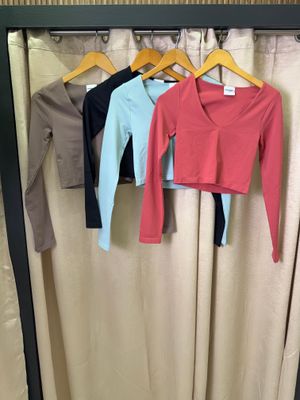Black, White, BlueH, Walnut And I. Red Long Sleeve Basic Top