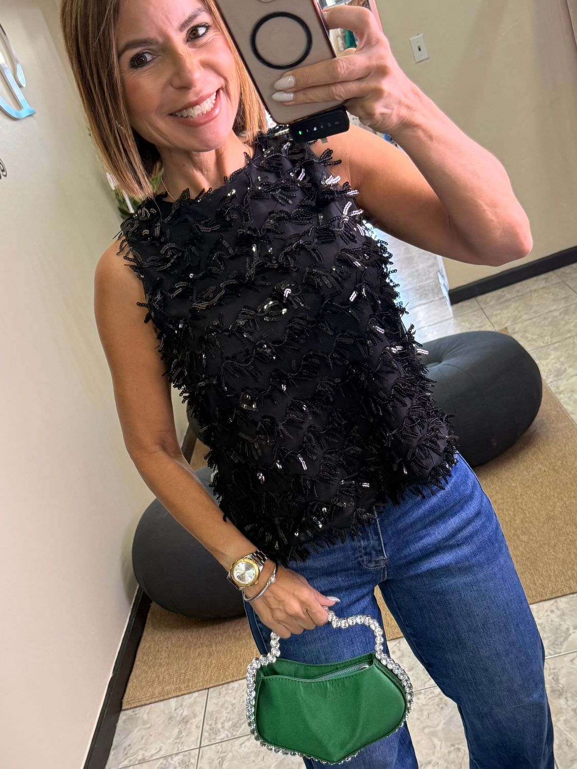 Black Or Ivory Sequins Top