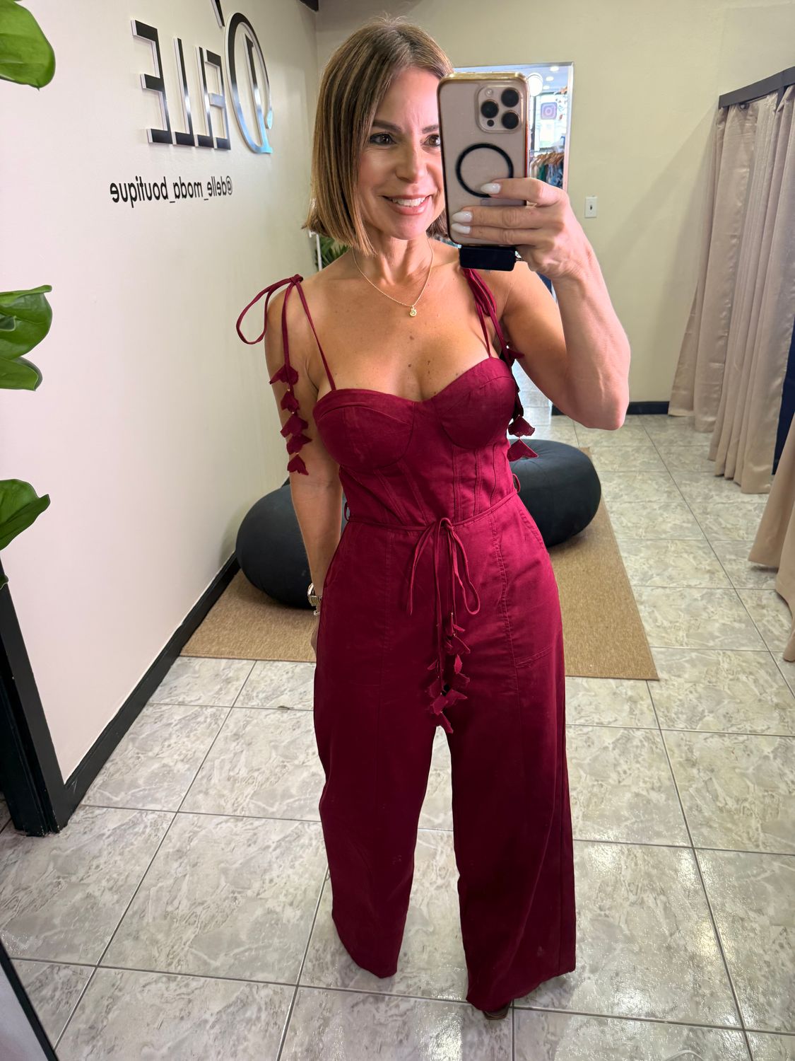 Burgundy Petals Detail Jumpsuit