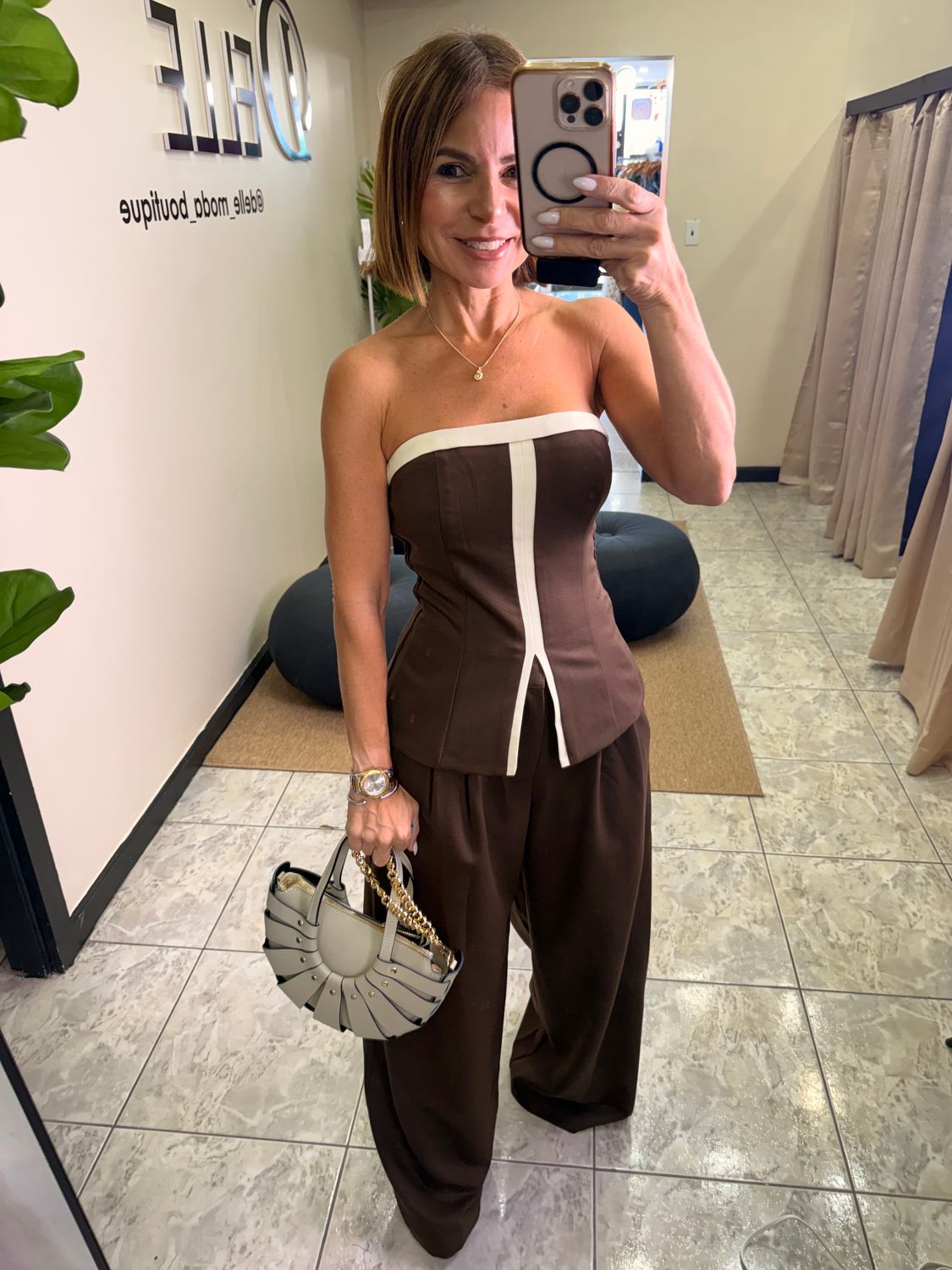 Brown Ivory Detail Pant Set