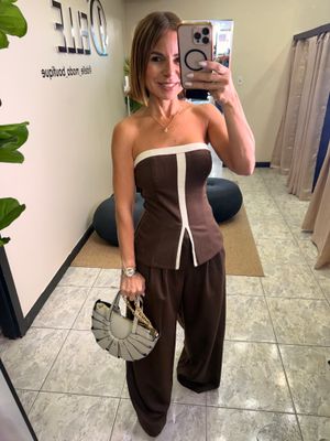 Brown Ivory Detail Pant Set
