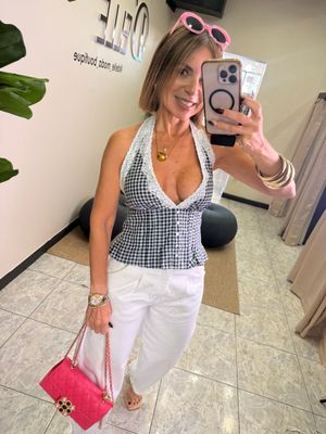 Navy Gingham Halter Top