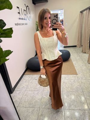 Beige, White Or Black Pearl Details Corset Top