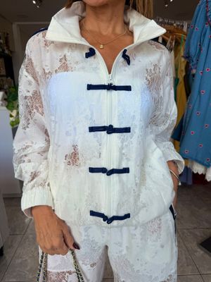 White-Navy Napoleon Lace Detail Pant Set