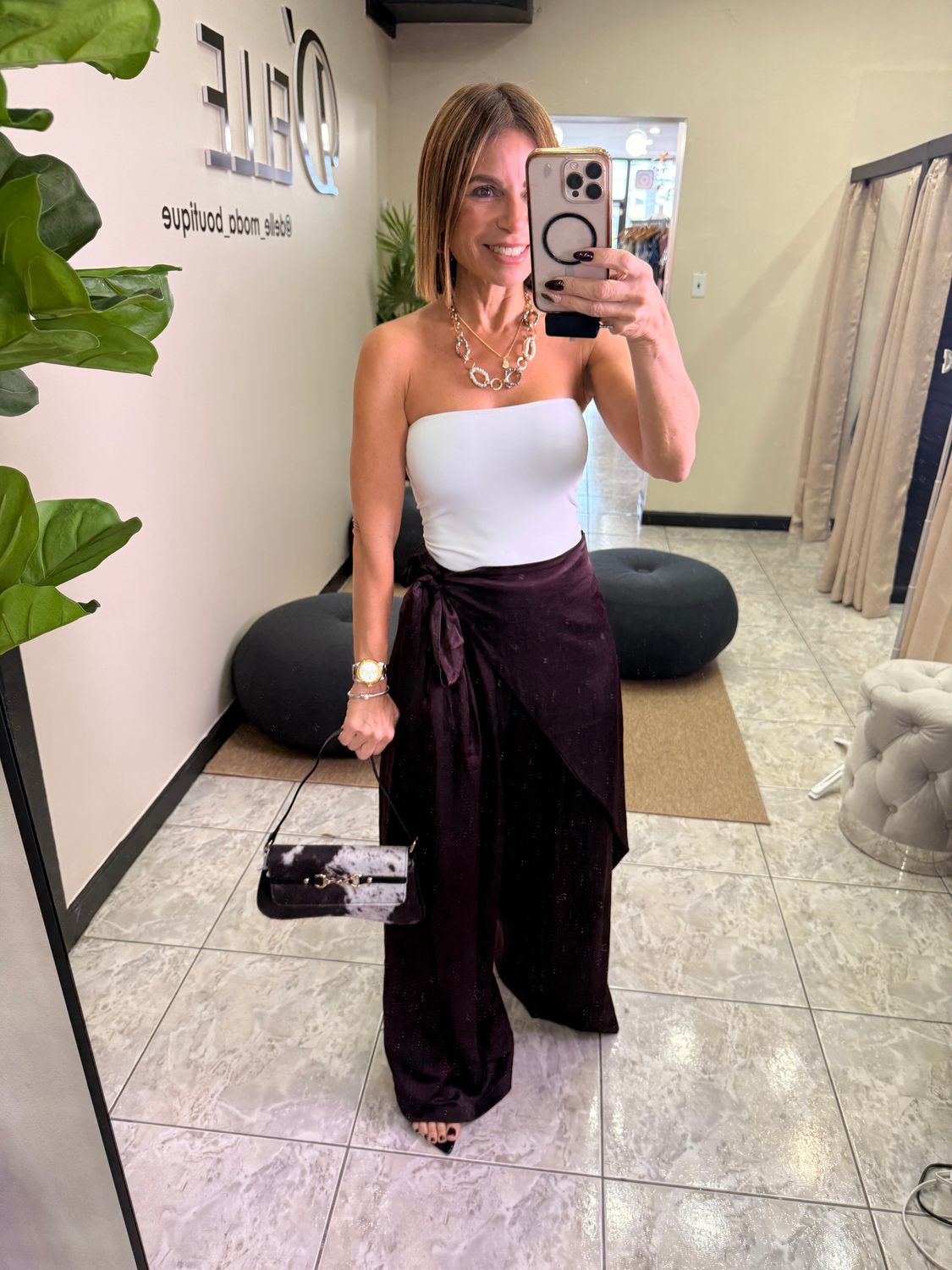 Ivory, Black &amp; Grape Satin Pants
