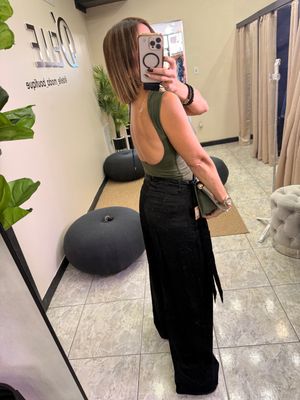 Ivory, Black &amp; Grape Satin Pants