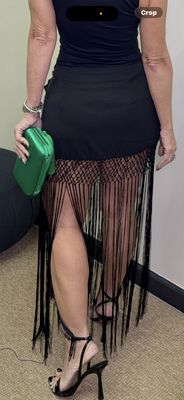 Black Tie-Waist With Fringe Skirt